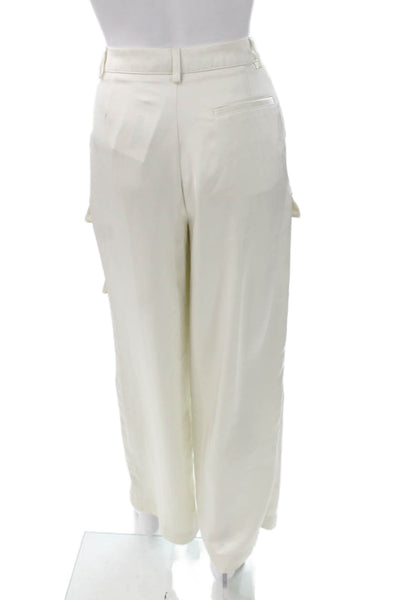 The Noli Shop Women Cargo Pants White Polyester Button Size 4