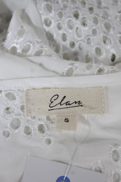 Elan Womens White Floral Wrap Dress V-Neck Long Sleeve Cotton Size S