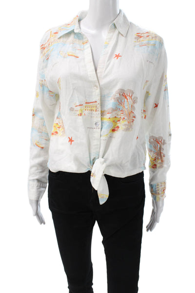 Calypso Saint Barth Women Cropped Linen Button-Up White Long Sleeve Size S