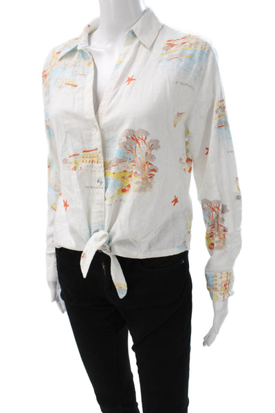Calypso Saint Barth Women Cropped Linen Button-Up White Long Sleeve Size S