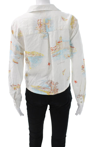 Calypso Saint Barth Women Cropped Linen Button-Up White Long Sleeve Size S
