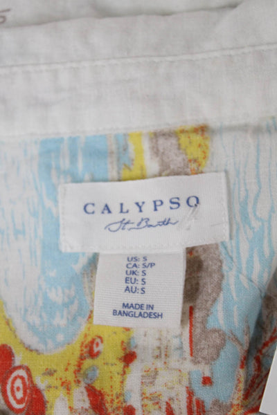 Calypso Saint Barth Women Cropped Linen Button-Up White Long Sleeve Size S