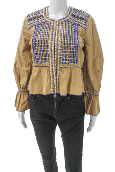 Veronica Beard Womens Beige Geometric Cotton Jacket Zip Long Sleeve Size S