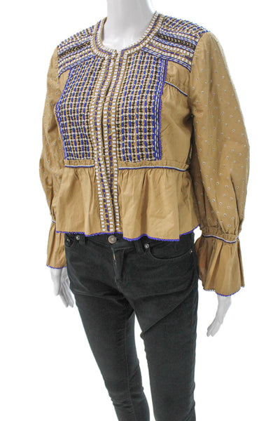 Veronica Beard Womens Beige Geometric Cotton Jacket Zip Long Sleeve Size S