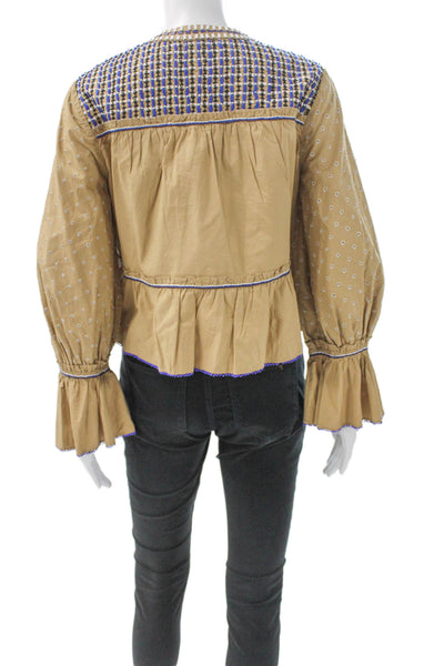 Veronica Beard Womens Beige Geometric Cotton Jacket Zip Long Sleeve Size S