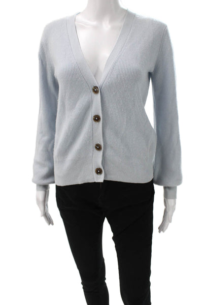 Saks Fifth Avenue Women Cashmere V-Neck Cardigan Blue Long Sleeve Size S