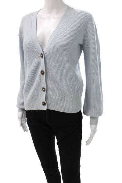 Saks Fifth Avenue Women Cashmere V-Neck Cardigan Blue Long Sleeve Size S
