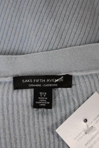 Saks Fifth Avenue Women Cashmere V-Neck Cardigan Blue Long Sleeve Size S