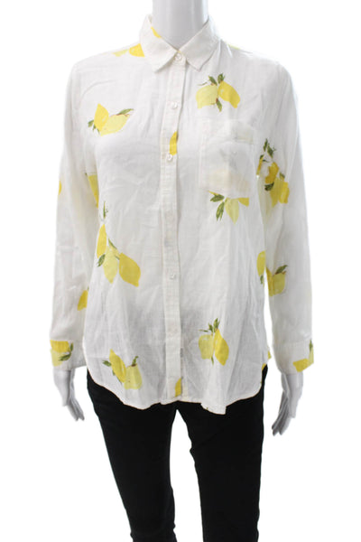 Rails Womens Basic Linen Collared Floral Long Sleeve Button-Up White Size S