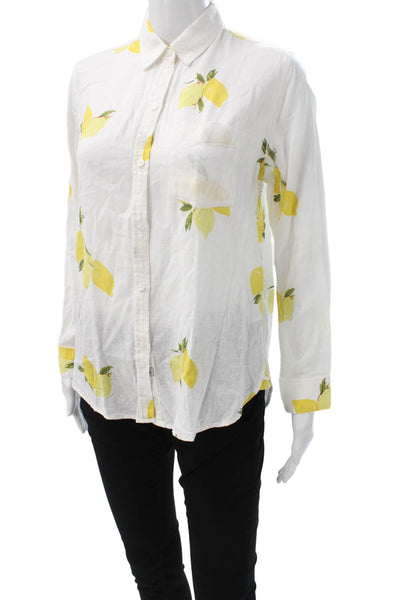 Rails Womens Basic Linen Collared Floral Long Sleeve Button-Up White Size S