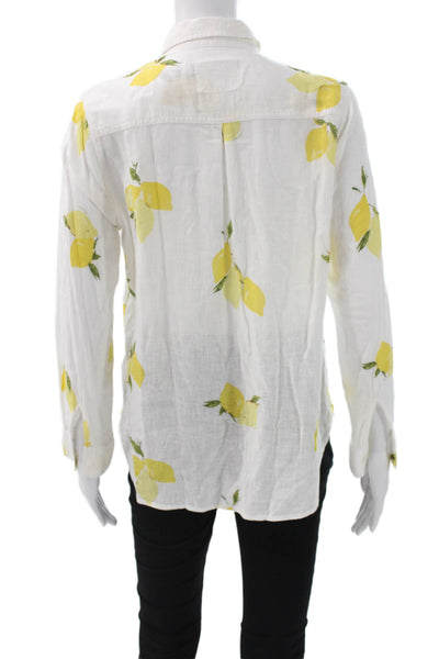 Rails Womens Basic Linen Collared Floral Long Sleeve Button-Up White Size S