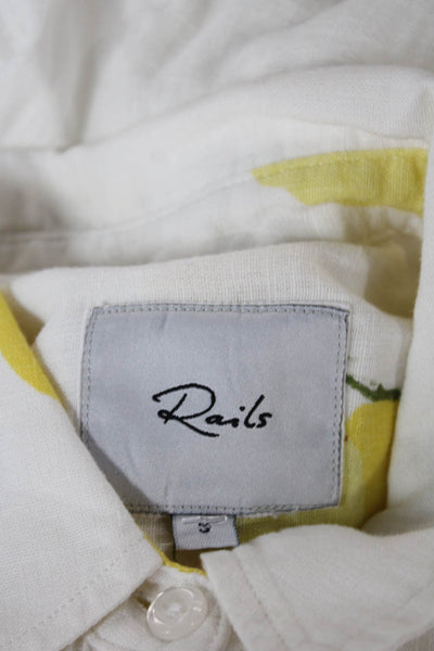 Rails Womens Basic Linen Collared Floral Long Sleeve Button-Up White Size S