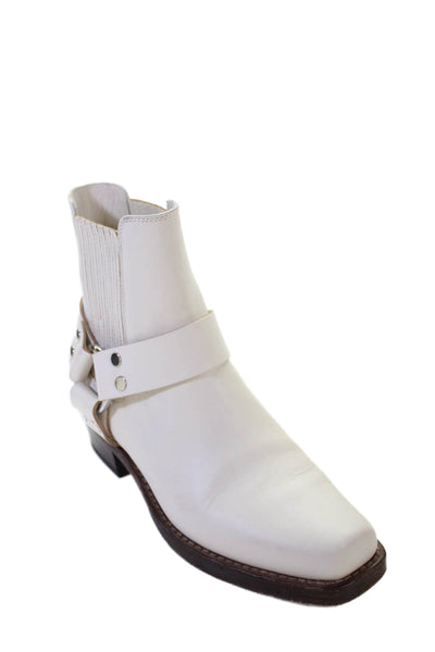 Re/Done Womens Leather Cavalry Ankle Boots Shoes White Size 8