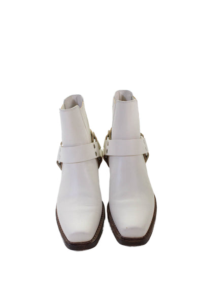 Re/Done Womens Leather Cavalry Ankle Boots Shoes White Size 8