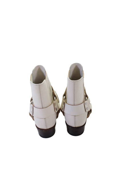 Re/Done Womens Leather Cavalry Ankle Boots Shoes White Size 8