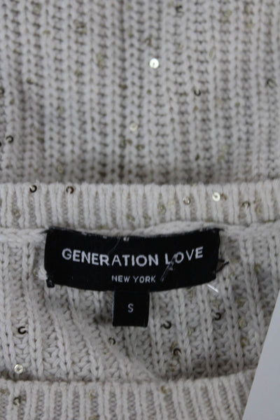 Generation Love Womens Sweater White Cotton Crew Neck Long Sleeve Size S