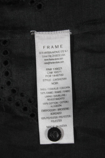 Frame Women Ramie Black Short Sleeve Blouse Button Round Neck Petite Size S