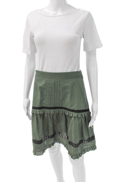Figue Women A-Line Cotton Skirt Green Zip Knee Length Size 6