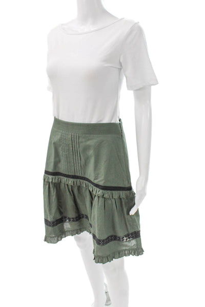Figue Women A-Line Cotton Skirt Green Zip Knee Length Size 6