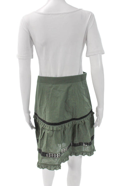 Figue Women A-Line Cotton Skirt Green Zip Knee Length Size 6