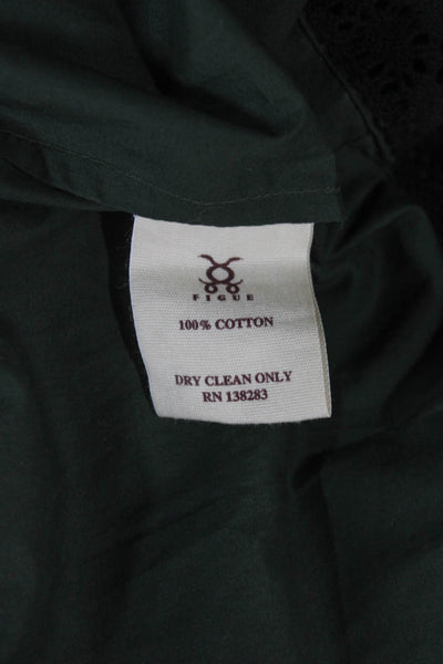 Figue Women A-Line Cotton Skirt Green Zip Knee Length Size 6