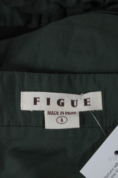 Figue Women A-Line Cotton Skirt Green Zip Knee Length Size 6