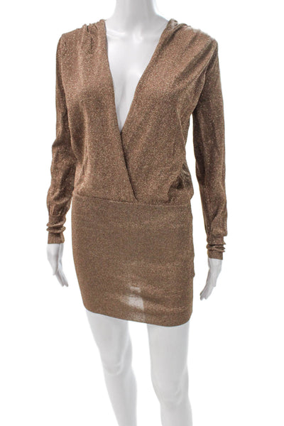Superdown Womens Brown Rayon V-Neck Long Sleeve Knee Length Dress Size XS