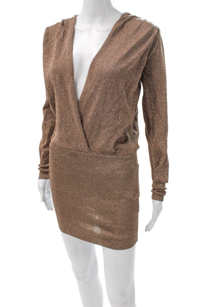 Superdown Womens Brown Rayon V-Neck Long Sleeve Knee Length Dress Size XS