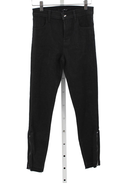J Brand Womens Skinny Jeans Black Mid Rise Button Cotton Size 25