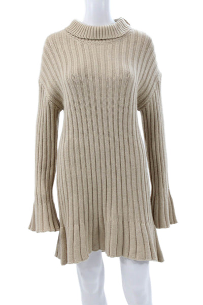 Something Navy Womens Beige Sweater Dress Turtleneck Long Sleeve Size M
