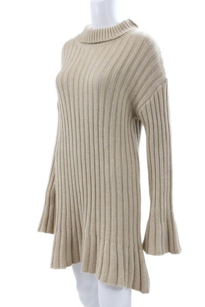Something Navy Womens Beige Sweater Dress Turtleneck Long Sleeve Size M