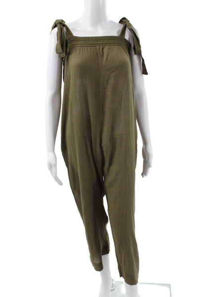 Something Navy Women Jumpsuit Green Square Neck 100% Cotton Sleeveless Size L