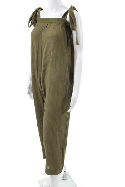 Something Navy Women Jumpsuit Green Square Neck 100% Cotton Sleeveless Size L