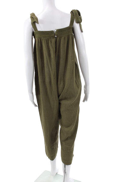 Something Navy Women Jumpsuit Green Square Neck 100% Cotton Sleeveless Size L