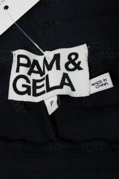 Pam & Gela Women Track Pants Blue Cotton Drawstring Inseam 32 Size PP