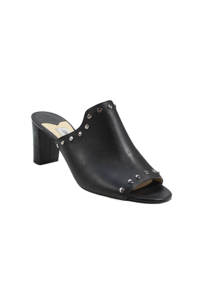 Jimmy Choo Womens Leather Studded Mule Heels Black Size 38.5 8.5