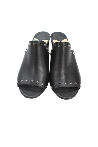 Jimmy Choo Womens Leather Studded Mule Heels Black Size 38.5 8.5