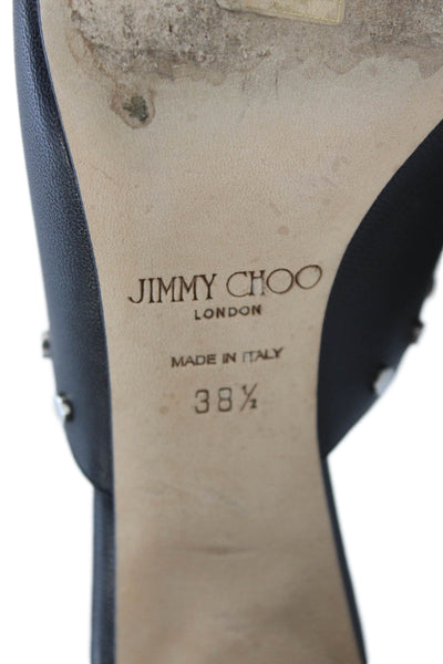 Jimmy Choo Womens Leather Studded Mule Heels Black Size 38.5 8.5