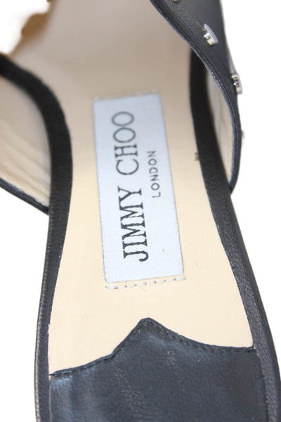 Jimmy Choo Womens Leather Studded Mule Heels Black Size 38.5 8.5