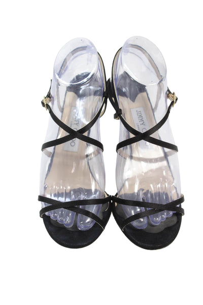 Jimmy Choo Womens Satin Strappy Slingbacks Sandal Heels Black Size 38.5 8.5