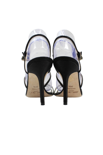 Jimmy Choo Womens Satin Strappy Slingbacks Sandal Heels Black Size 38.5 8.5