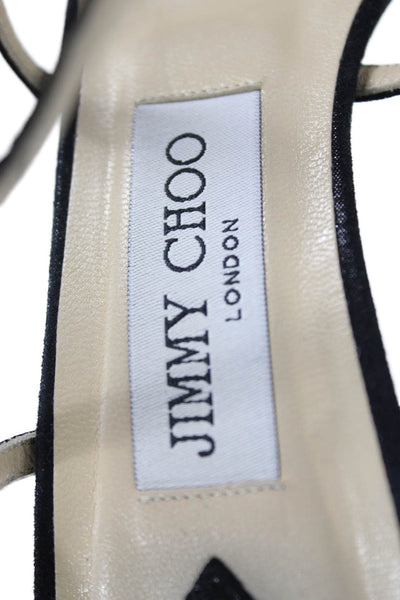 Jimmy Choo Womens Satin Strappy Slingbacks Sandal Heels Black Size 38.5 8.5