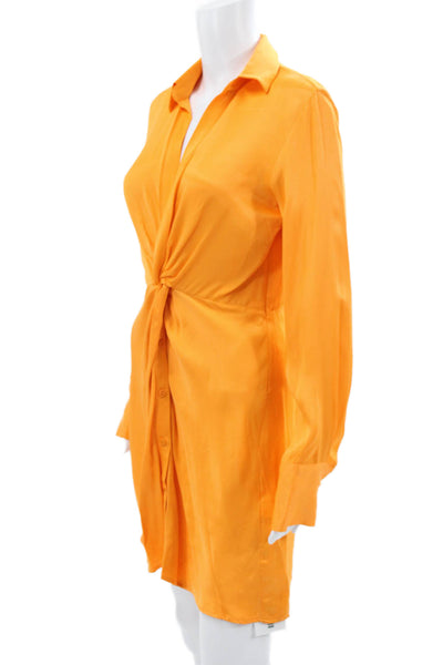 Zara Women Shirt Dress Orange Collared Long Sleeve Button Viscose Size XS