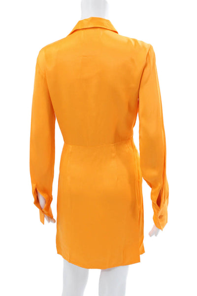 Zara Women Shirt Dress Orange Collared Long Sleeve Button Viscose Size XS
