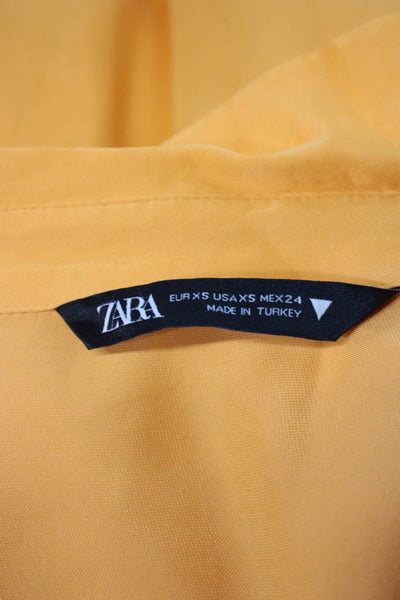 Zara Women Shirt Dress Orange Collared Long Sleeve Button Viscose Size XS