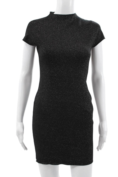 Zara Women Black Bodycon Knee Length Mock Neck Short Sleeve Dress Size S