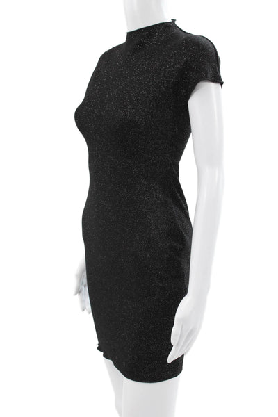 Zara Women Black Bodycon Knee Length Mock Neck Short Sleeve Dress Size S