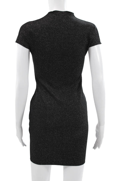 Zara Women Black Bodycon Knee Length Mock Neck Short Sleeve Dress Size S