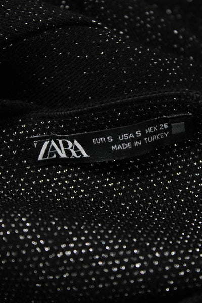 Zara Women Black Bodycon Knee Length Mock Neck Short Sleeve Dress Size S