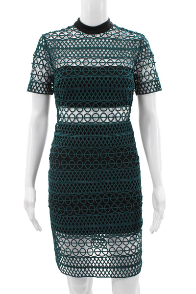 Self Portrait Womens Bodycon Green Mock Neck Knee Length Dress Size 2